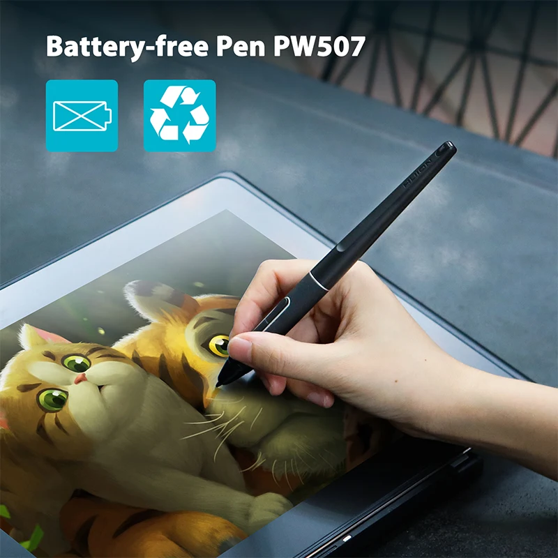 HUION Battery-Free Pen PW507 2 Express Keys Digital Stylus for Drawing Tablet Monitor Kamvas Pro 12/13/16/20(2019), Kamvas 16/20