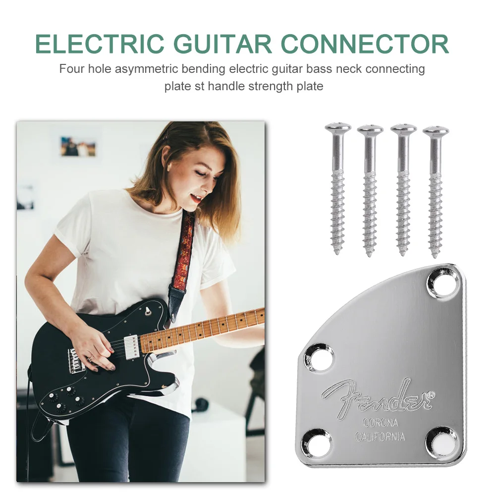 Electric Guitar Neck Plate Curved Cutaway Semi Round Asymmetry Neck Joint Back Mounting Plate 4 Holes with Screws