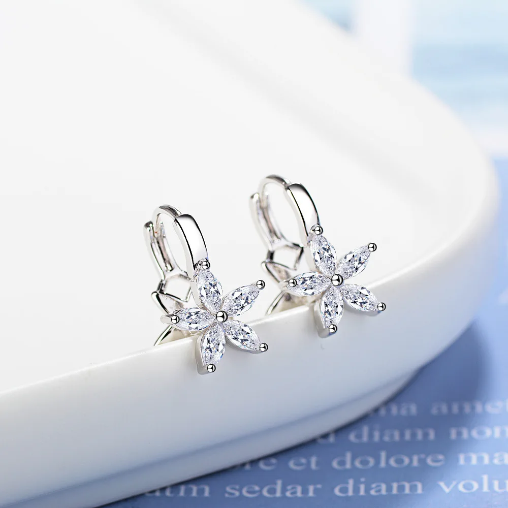 Simple Exquisite 925 Sterling Silver Earrings Double Layer Five-petal Flower Zirconia Earrings For Women oorbellen S-E776