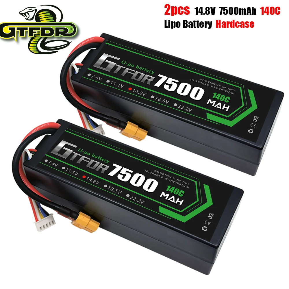 

GTFDR 2PCS Lipo Battery 2S 3S 4S 7.4V 11.1v 14.8v 7500mah 140C 280C Graphene for RC 1/8 Buggy Truggy Off-Road Truck Car Boat