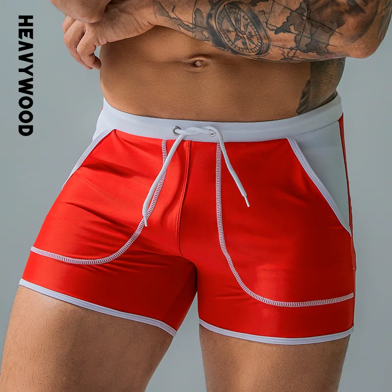 Heavywood Summer Men\'s Sexy Swimming Trunks Elastic Waist Swimwear Boxer Beach Swim Shorts Man Quick Dry Sun Hot Shorts