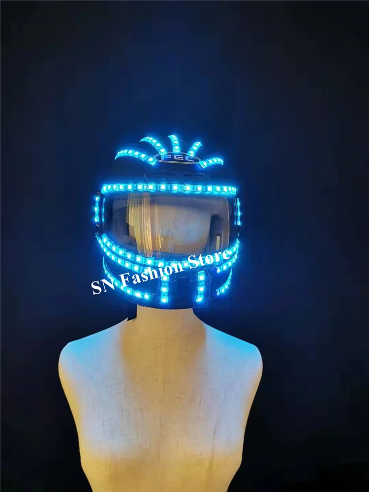 P97 Perform robot men suit RGB colorful led light helmet stage dance luminous led costumes party glowing props remote control headwear mask dj cosplay lighted disco headwear club show headdress hat