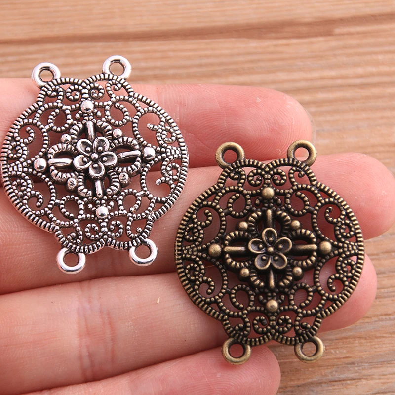 4pcs 32*37mm New Product Two Color Zinc Alloy Hollow Flower Porous Connectors Jewelry Making DIY Handmade Craft