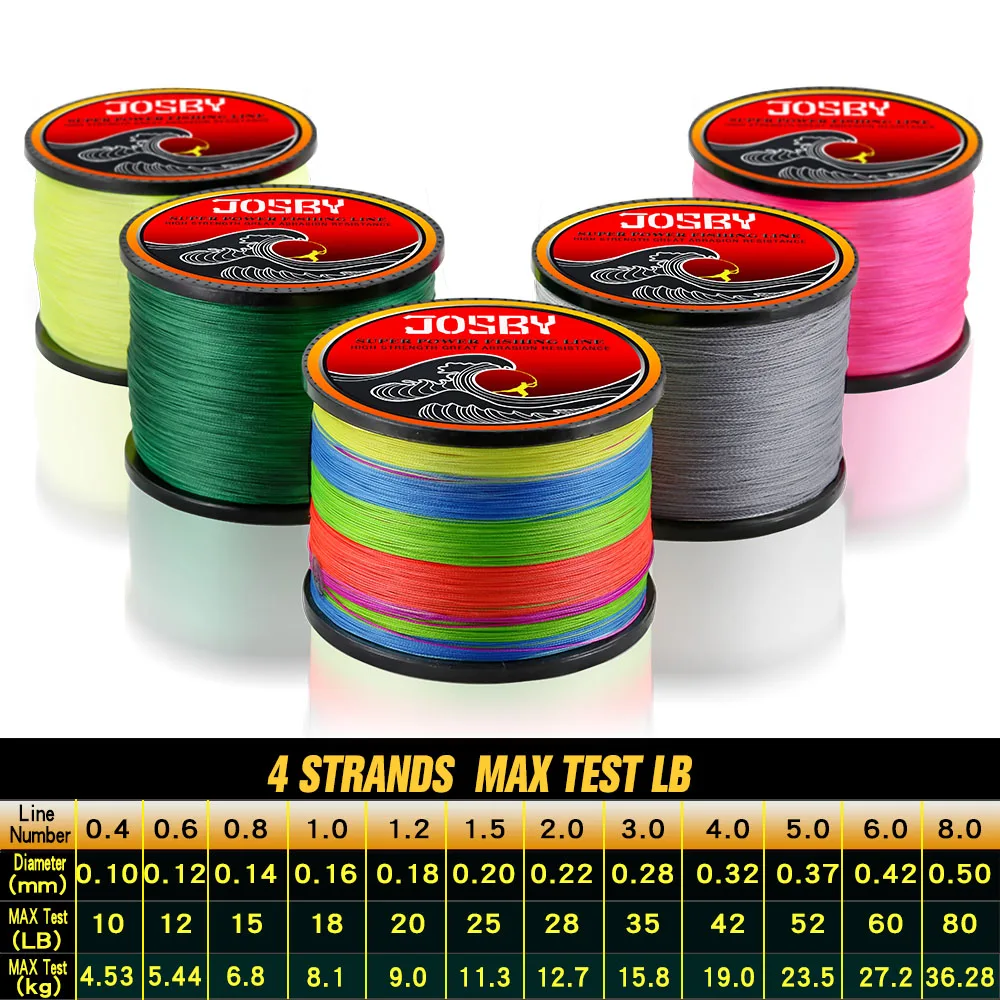 JOSBY 4 Strands 1000M PE Braided Fishing Line Saltwater Weave Carp Fish Cord Pesca Wire Super Strong Orange  Multicolor Color