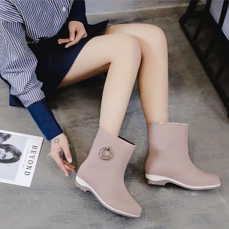 Elegant Short Women Rubber Boots Ankle Rain Boots Fall Autumn Rain Day Waterproof Woman Shoes 2020 wse3