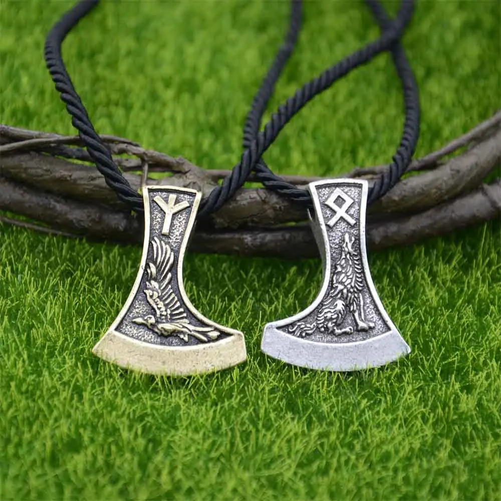 Odin Norse Viking Wolf And Raven Axe Amulet Witchcraft Pendant Necklace Wicca Pagan Slavic Perun Axe Jewelery Dropshipping