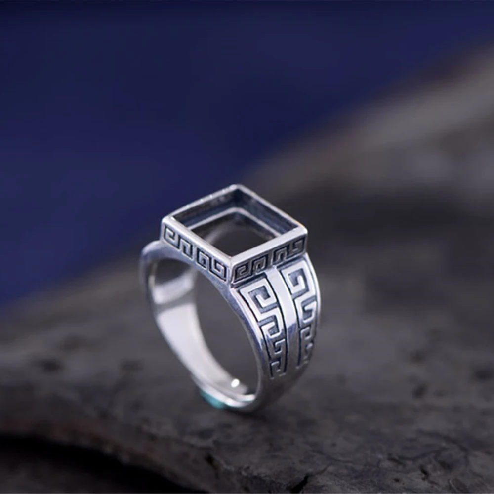 Men's Ring Blank (10x10mm Square Blank) Adjustable Thai Sterling Silver Square Ring Base R679B