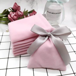 5Pcs Jewelry Velvet Bag Flannel Suede Gift Ribbon Pouches Wedding Favors Candy Rings Earrings Bracelet Pendant Gift Packing Sack