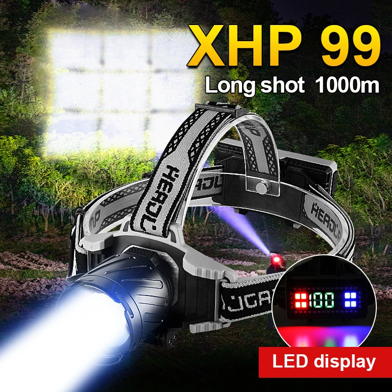 New XHP99 LED 100000LM Powerful Bright Head Flashlight USB Rechargeable 18650 Headlight COB Headlamp Fishing Bicycle Head Torch