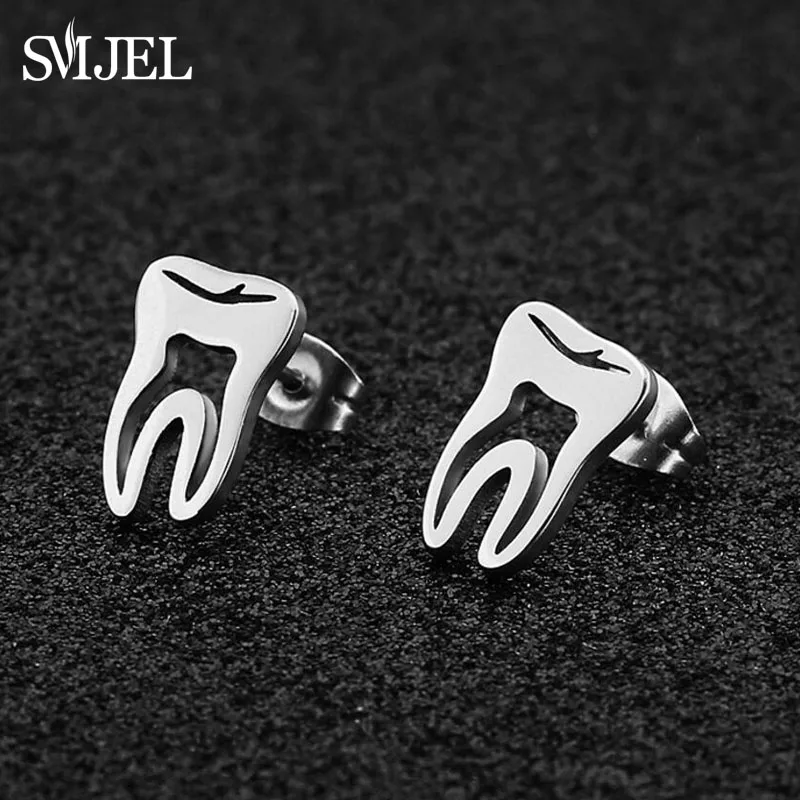 New Dentist Tooth Stud Earrings for Women Men Doctor Nurse Minimalist Jewelry Unique Black Small Earring Medical Graduation Gift