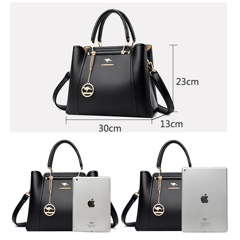 Women High Quality Leather Handbags Luxury Designer 3 Layers Pocket Shoulder Crossbody Bags Ladies Large Capacity Shopping Tote