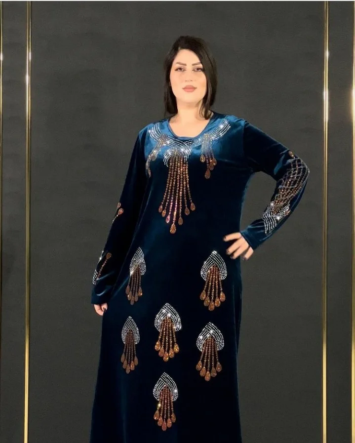 Plus Size Dresses for Women Autumn African Women Long Sleeve V-neck Polyester Long Dress Maxi Dress African Clothes Women