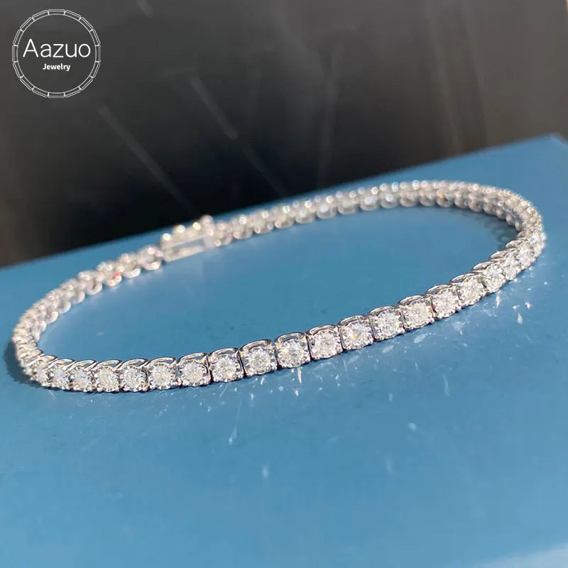 Aazuo gelang tenis kepala sapi Trapezium 1.0-2, 0ct berlian asli emas putih 18K untuk wanita pesta pertunangan trendi kelas atas