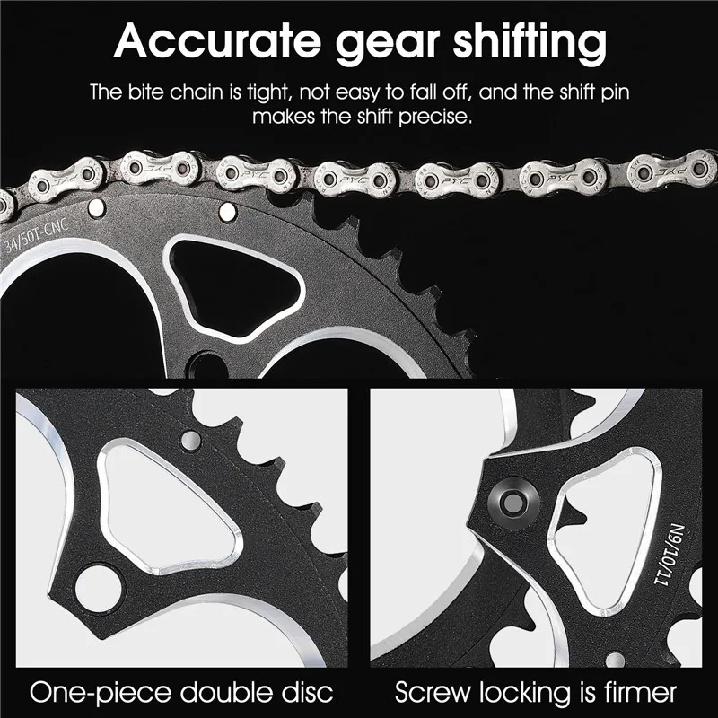 WEST BIKING Road Bike Chainring Round 110BCD 34T/50T Bicycle Crankset Tooth Plate For 8/9/10/11 Speed Chain Wheel Double Crown