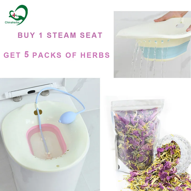 

1 PC Foldable Vaginal Steam Seat and 5 Herbs with Irrigator Remove inflammation Over Sitz Bath Basin Yoni Steam Stool for Woman