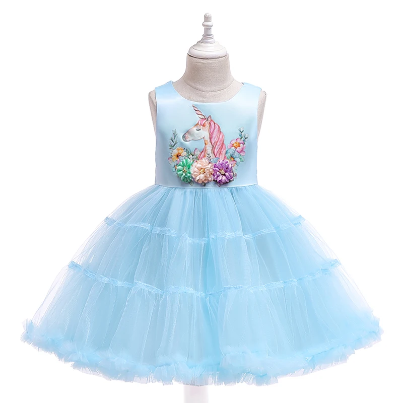 Christmas Girls Unicorn Flowers Cake Tutu Dresses With Beadbad For Kids Princess Fancy Birthday Carnival  Theme Party Costumes