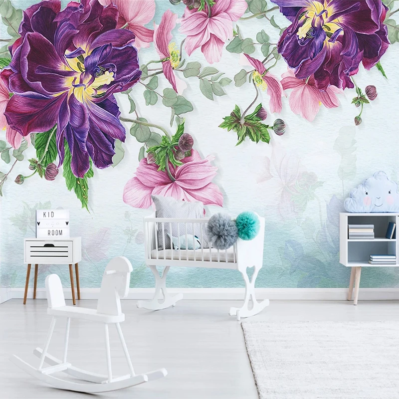 Custom Photo Mural Modern Minimalist Plant Leaves Flower Children Room Background Wall Decor Painting Wallpapers For Living Room