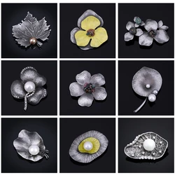 Vintage Antique Leaf Flower Shape Brooches Plant Jewelry Imitation Pearl Pin Brooch Men & Women Wedding Costume Accessories