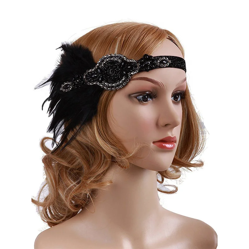 Great Gatsby Headpiece Vintage 1920s Feather Headband Tassels Sequin Charleston Headband Roaring 20s Costume Flapper Accessories