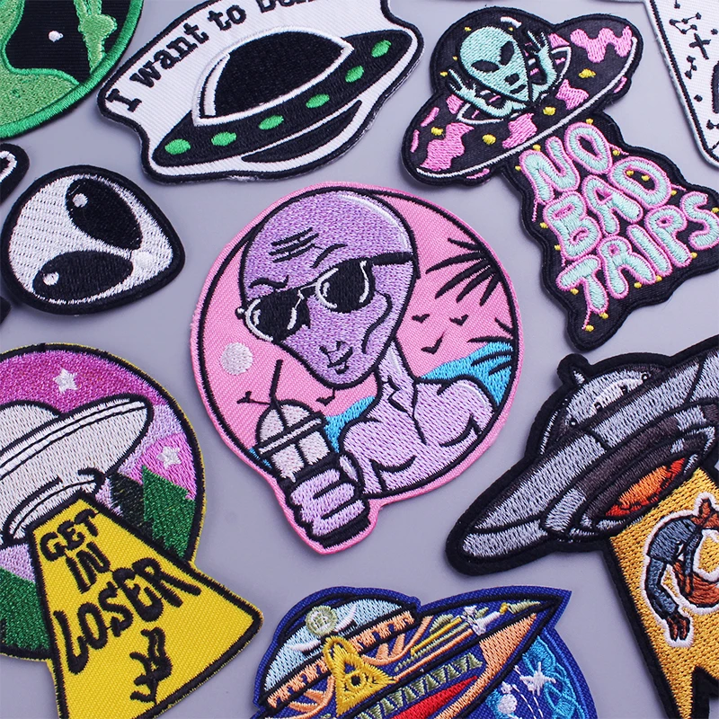 Aliens UFO Stripes Patch DIY Cartoon Embroidered Patches for Clothing Stickers Iron on Space Patch on Clothes Badges Applique