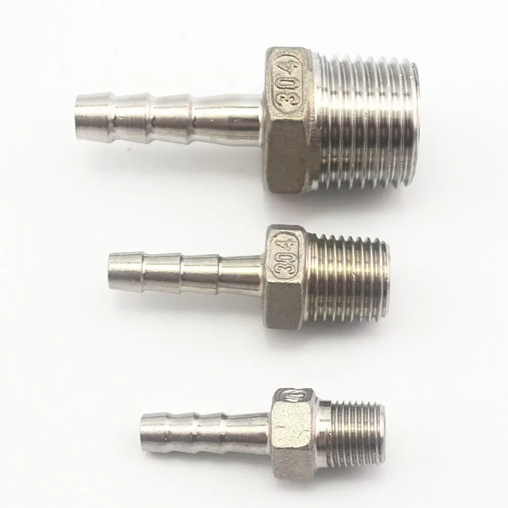 1/8" 1/4" 3/8" 1/2" BSP Male Thread Pipe Fitting to 6 8 10 12mm ID Barb Hose Tail Reducer Fitting Multi Size Stainless Steel 304