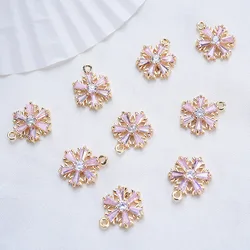 2 PCs Christmas Copper Christmas Snowflake Cubic Zirconia Charms Gold Color For DIY Necklace KeyChain Jewelry Making Accessories