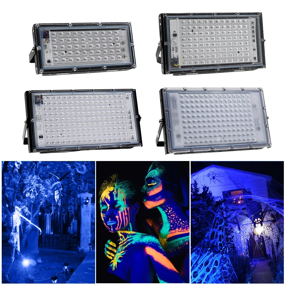 395nm 400nm Led UV Floodlight 220V Waterproof Ultravilet Lamp 2835 Chips 50leds 96leds 50W 100W 150W with Switch