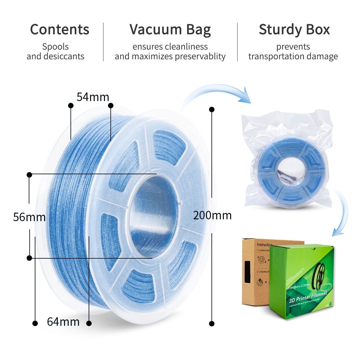 SUNLU-filamento PLA brillante para impresora 3D, Material de impresión para muestra de diseño de arte, color azul, envío de baja contracción, 1