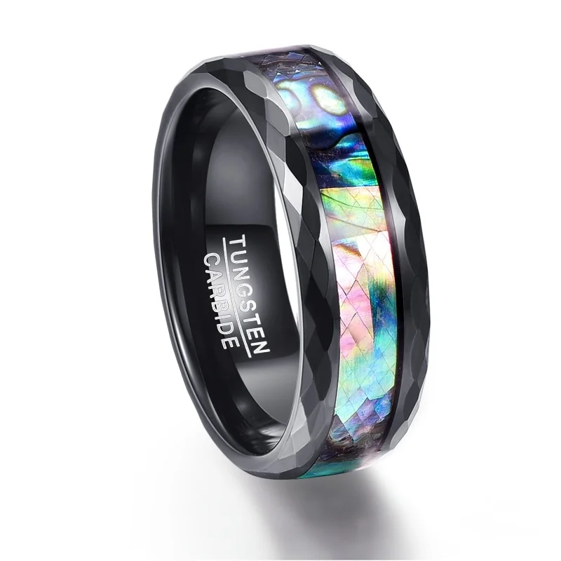 8mm Men Rings Fashion Alloy Abalone Shell Tungsten Carbide Engagement Wedding Bands Rings Accessories Jewelry