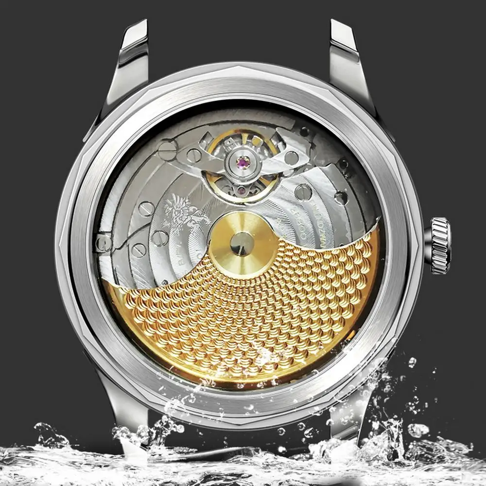 Reloj BORMAN Moonphase para hombre, relojes automáticos de lujo para hombre, relojes de pulsera mecánicos de viento automático, espejo de zafiro resistente al agua hasta 50m