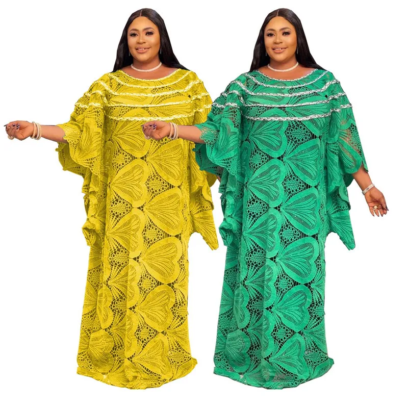 African Dresses For Women Guipure Lace Water Soluble Fabric 2022 Embroidery Muslim Fashion Dashiki Abaya Dubai Boubou Dress