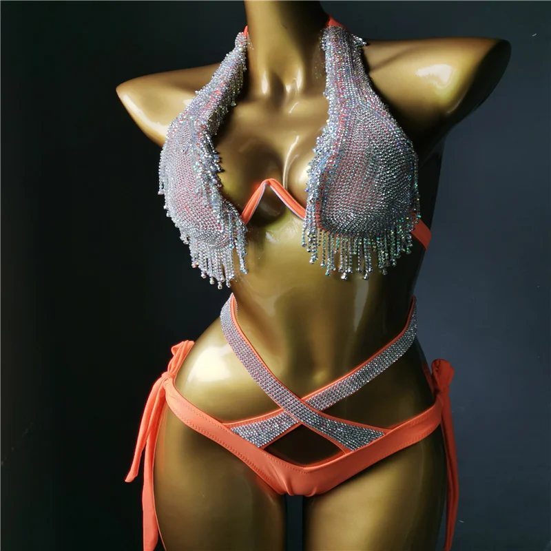 

2021 venus vacation diamond tassels swimwear sexy bikini set bling stones rhinestone bathing suit women beachwear