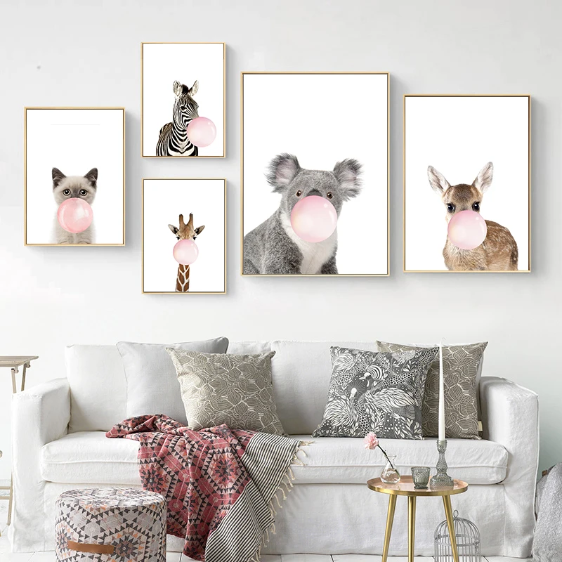 Animal Nursery Poster Bubble Canvas Painting for Living Room Decoration Wall Pictures Art Posters vintage room decor wall art