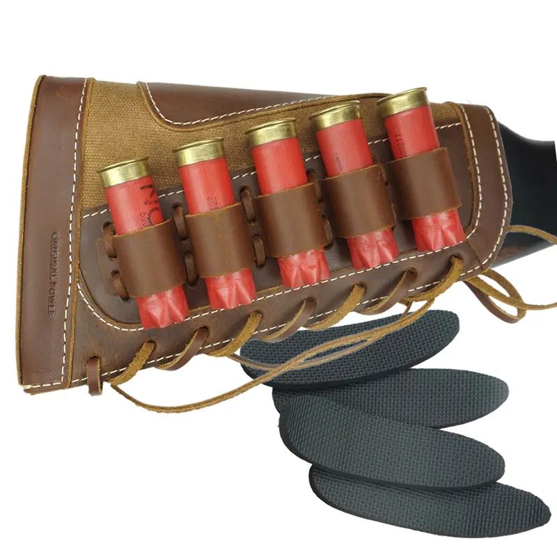 Leather Rifle Sling Shoulder Padding Tactical Strap And Shotgun Gun Buttstock  Ammo Shell Holder For 5pcs 12 Gauge