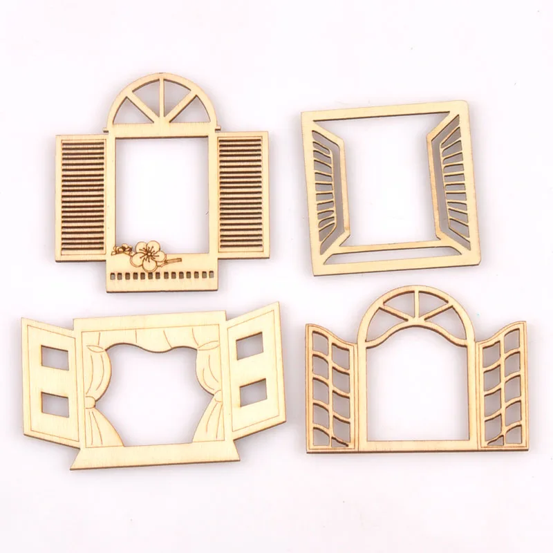 60-80mm Hollow Window Pattern Wood Slices DIY Crafts Scrapbook For Wooden Home Decoration Handicrafts Ornaments 4Pcs m2560