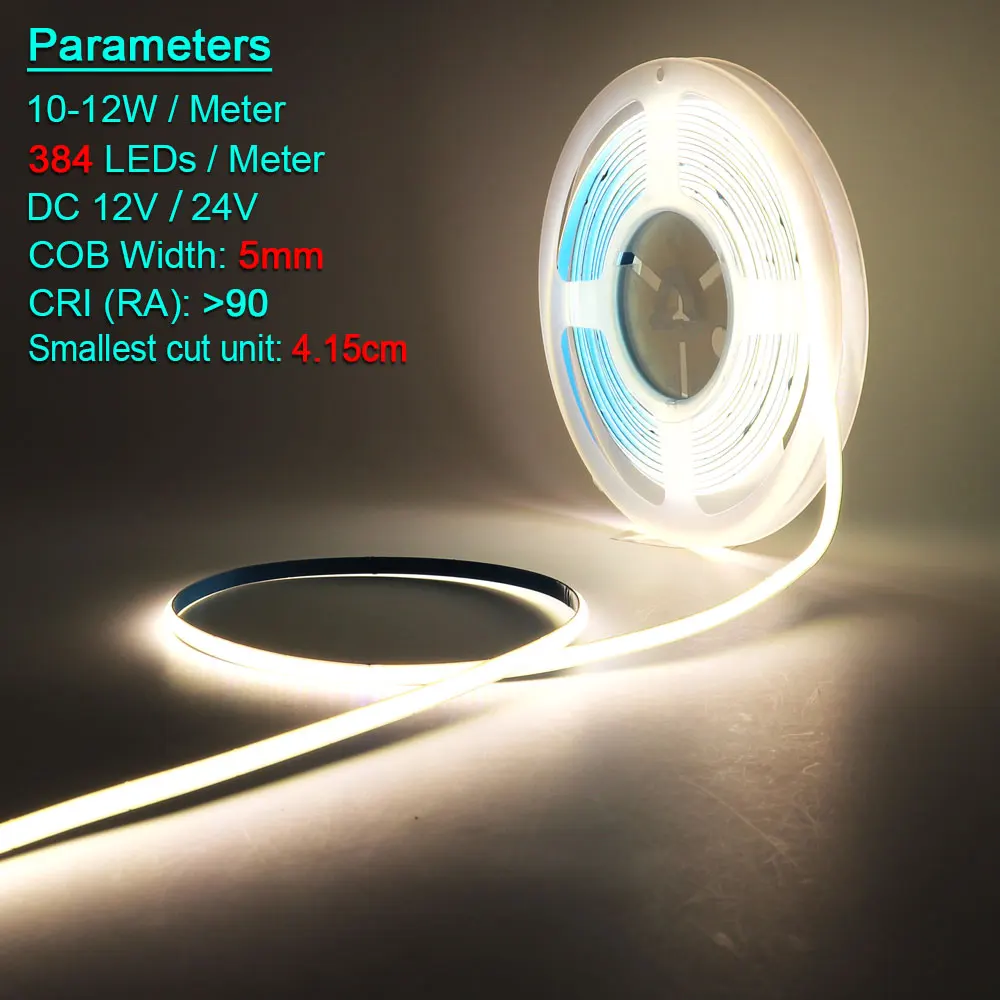 5MM Ultra Thin LED Strip COB Bar Light 24V 12V Warm Day Cool White Red Blue Green Amber Yellow Color RA90 Flexible Led Tape Lamp