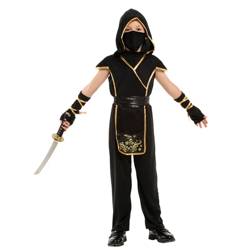 Umorden Halloween Costumes for Child Kids Adult Mystical Black Gold Ninja Costume Japan Samurai Cosplay Boys Girls Men
