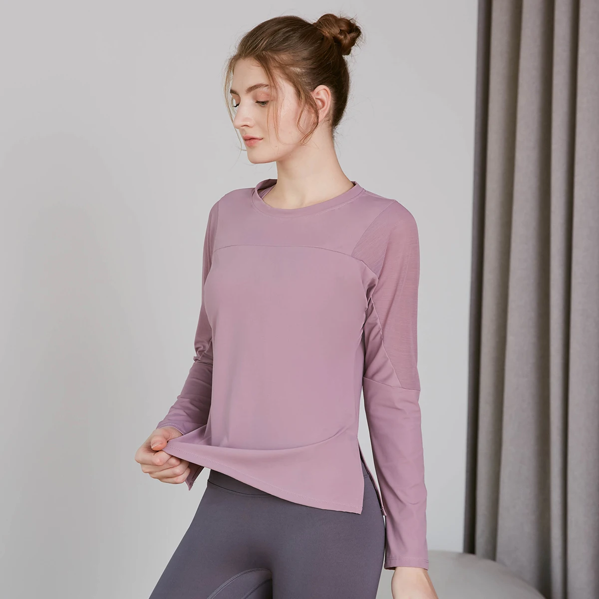 Vansydical Mesh Yoga Shirts Women Loose Sport Workout Training Tees Long Sleeve Fitness Running Tops