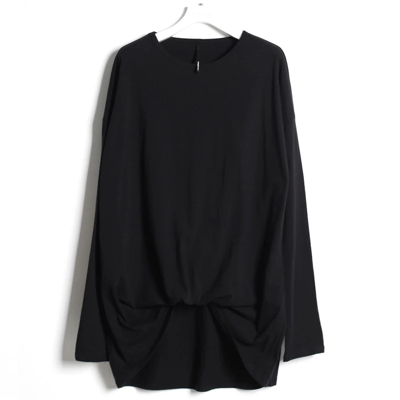 

Мужская футболка с длинным рукавом, Повседневная Свободная подиумная рубашка в стиле хип-хоп, с круглым вырезом, большие размеры, весна-осень