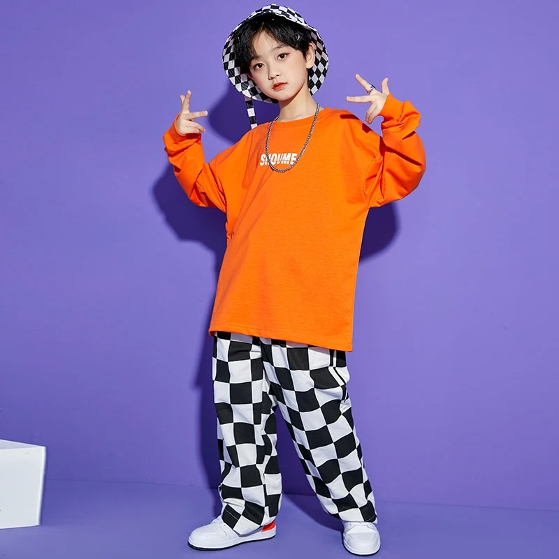 Kinderen Tonen Kleding Hip Hop Kleding Groene Losse Sweatshirt Geruite Losse Broek Voor Meisjes Jongens Wedstrijden Dance Outfit Kostuum