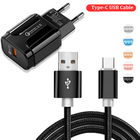 EU Plug QC 3.0 Fast Charger Adapter USB Type-C Cable For Xiaomi Mi 8 9 10 Lite A3 Redmi Google Pixel 2 3 3a 4 XL Travel Charger