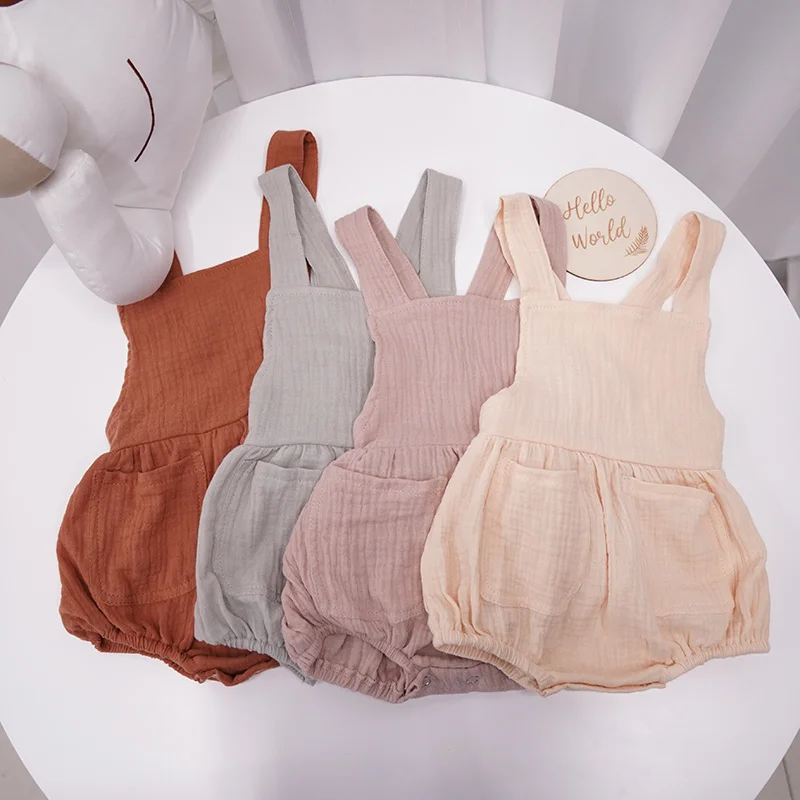 

Fashion Baby Romper Cute Children's Solid Color Strap Triangle Jumpsuit Spring Autumn Simplicity Organic Cotton Baby Clothes