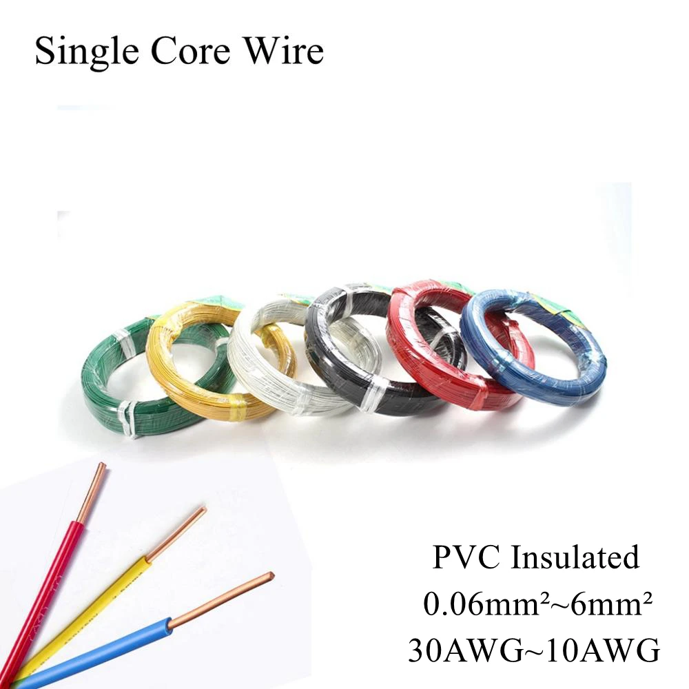 

30AWG ~ 10AWG BV 0.06mm ~ 6mm Square Single Strand Single Core Hard Line PVC Insulated Electric Wire Electronic Cable Copper