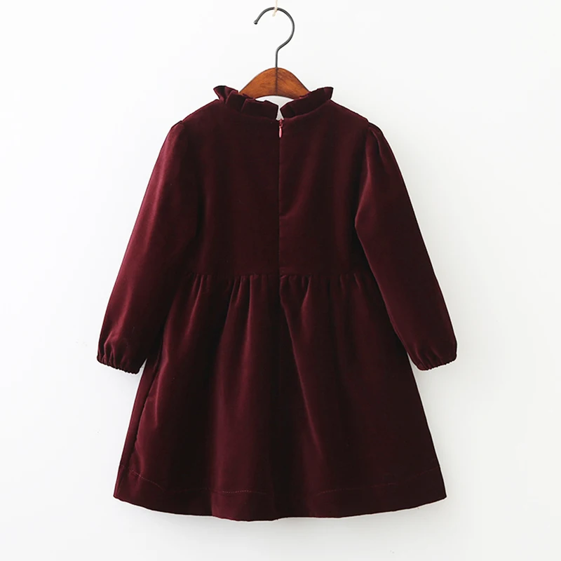 Spring Solid Color Long Sleeve Toddler Velour Dresses 1-8Yrs Baby Girls Dress Sweet Kids Velvet Clothes Princess Ruffles Dresses