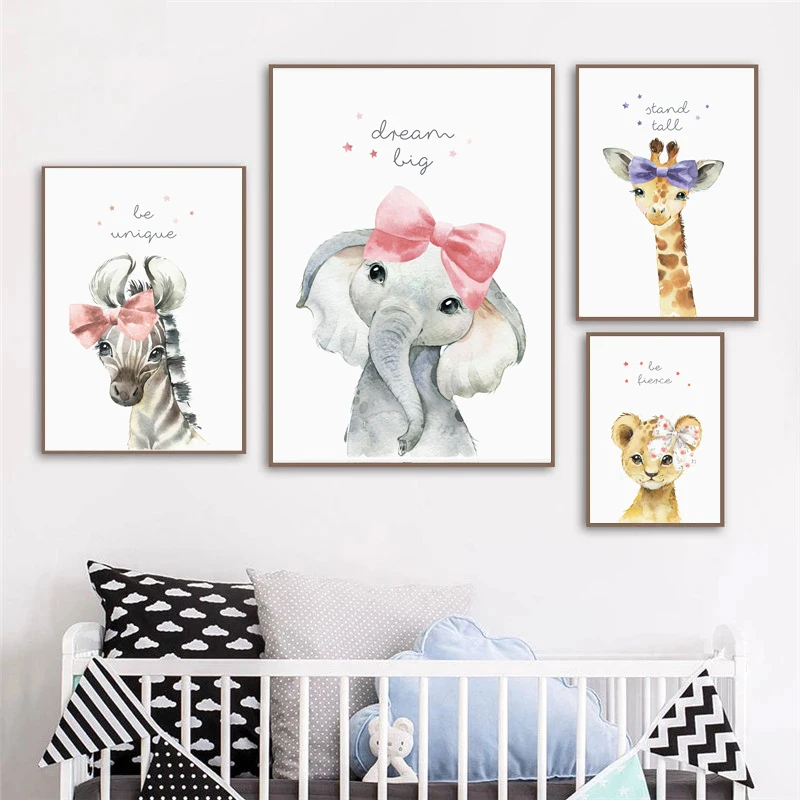 Animal Rainbow Elephant Giraffe Zebra Wall Art Canvas Painting Nursery Posters And Prints Wall Pictures Baby Kids Room Décor