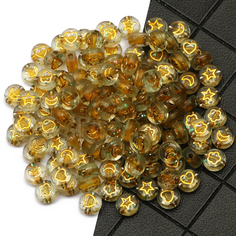 4x7mm 100-500Pcs/Lot Starry Sky Clear Acrylic Mixed Golden Flower/Moon/Heart Pattern Loose Beads For Jewelry Making DIY Handmade