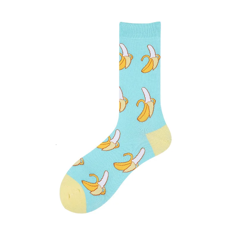 1 paire de chaussettes en coton pour hommes, chaussettes d'équipage amusantes, fruits, banane, ananas, brocoli, nouveauté, cadeau pour automne et hiver