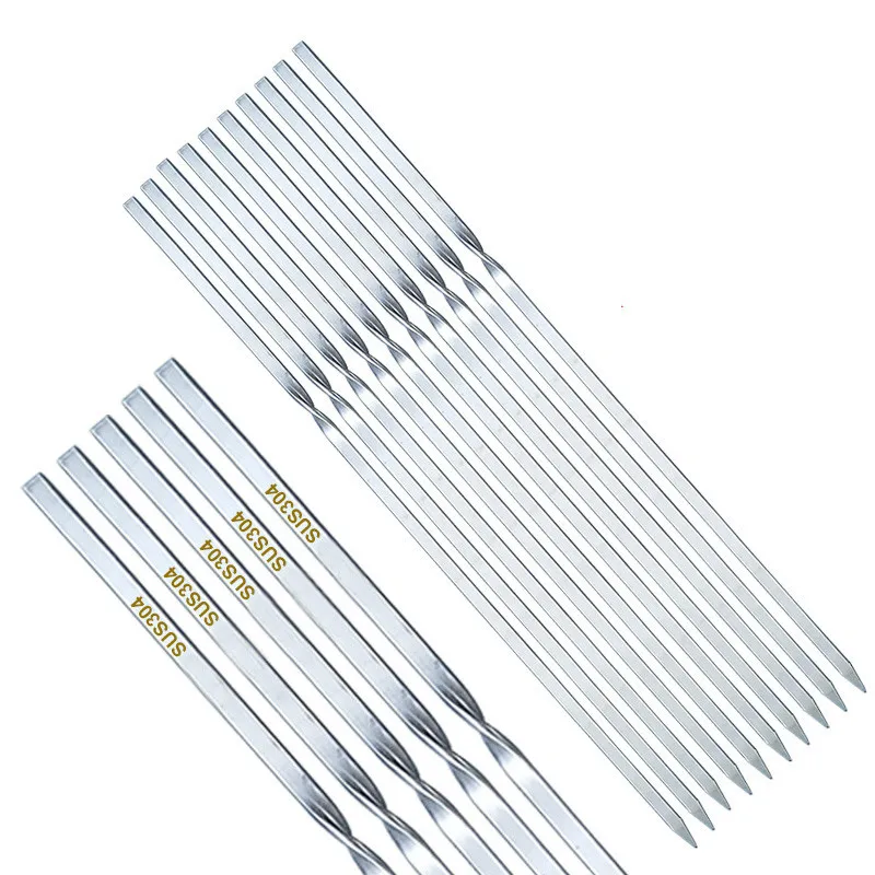 6/10/12PCS Stainless Steel BBQ Skewer Shish Kabob Fork Grill Metal Barbecue Needle Stick Outdoor Camping Accessories 30cm/11.81