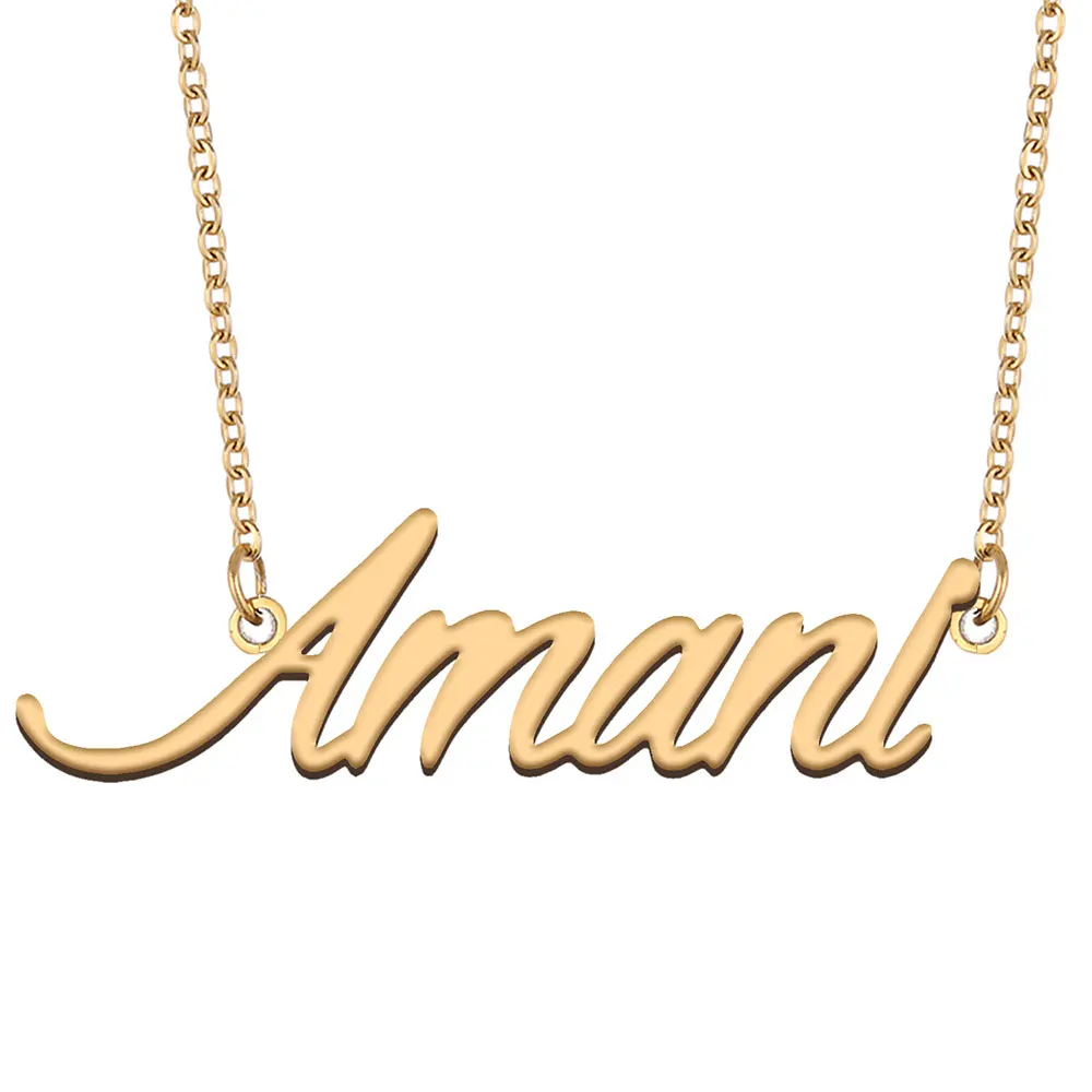 Amani Name Necklace for Women Stainless Steel Jewelry Gold Plated Name Chain Pendant Femme Mothers Girlfriend Gift