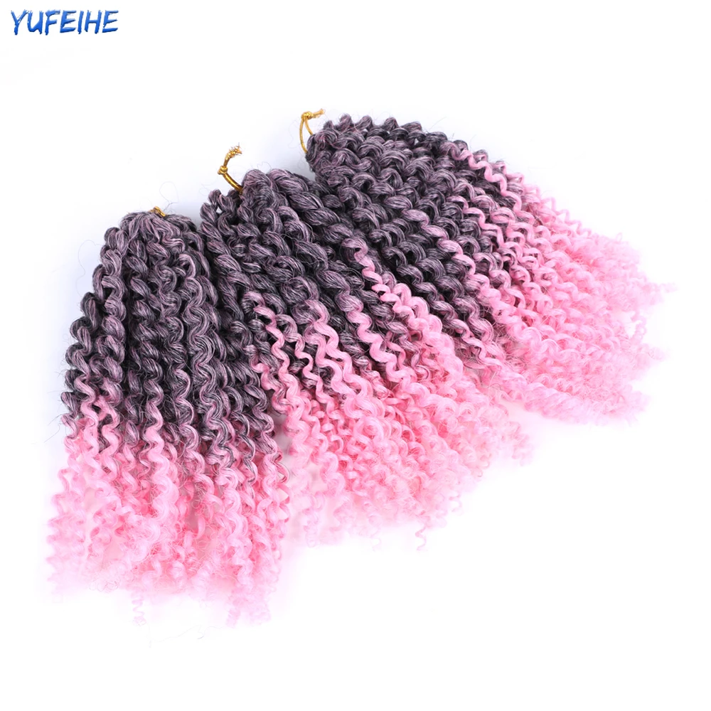 

Yufeihe Marly Bob синтетические волосы для косичек 8 дюймов короткие пушистые афро весенние твист крючком волосы для женщин для детей Омбре розовый синий